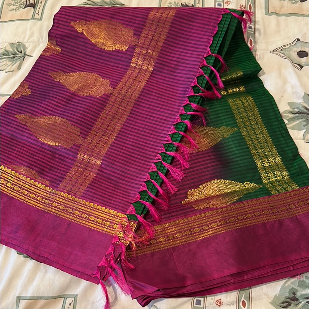 Kanchipuram SILK Pink and Green NEW Saree Lowest price with discounted shipping